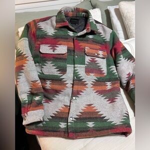Cotton On Multicolor Aztec Print Shacket — Green, Red, Orange, Brown ( warm)